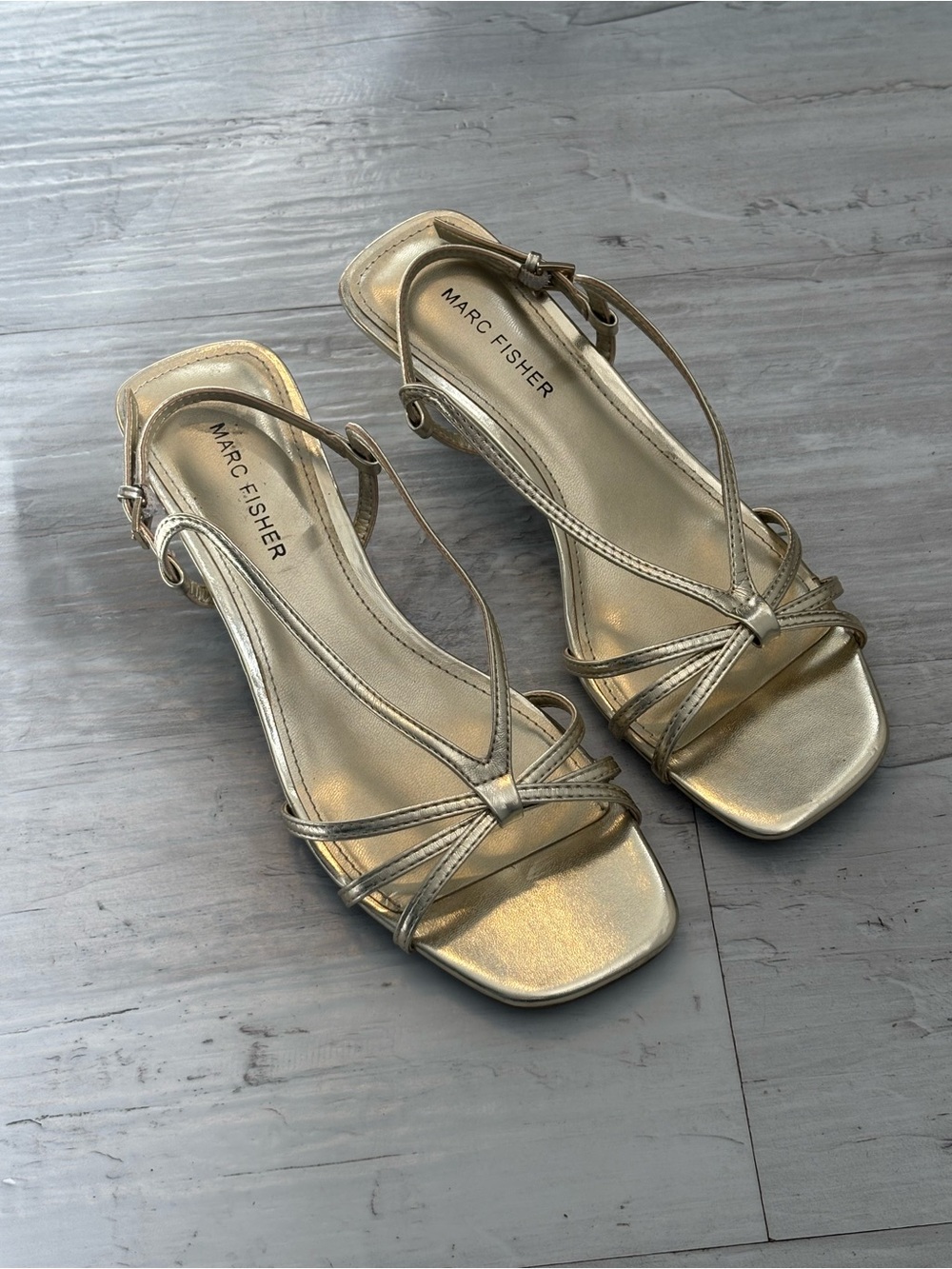 Marc Fisher Metallic Gold Raveny Strappy Kitten Heeled Sandals Size 7.5